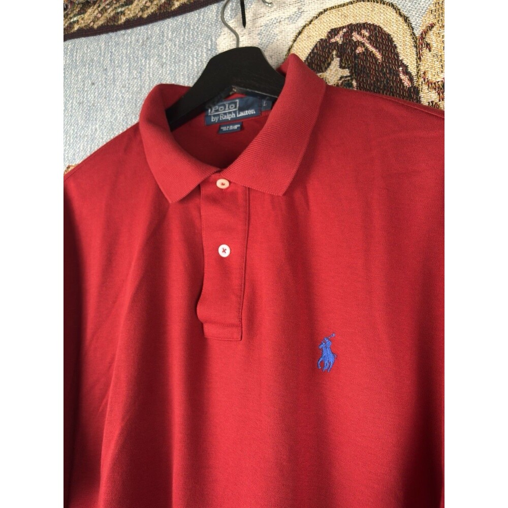 Polo Ralph Lauren Fit Cotton Polo Shirt Mens Size Large Red Blue Logo Pony